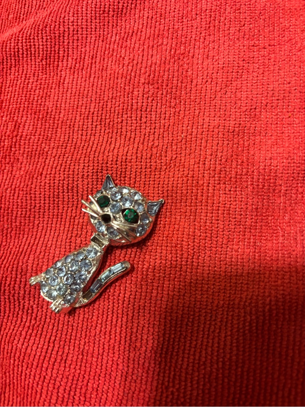 Antique Blue Cat Brooch Pin with Green Eyes